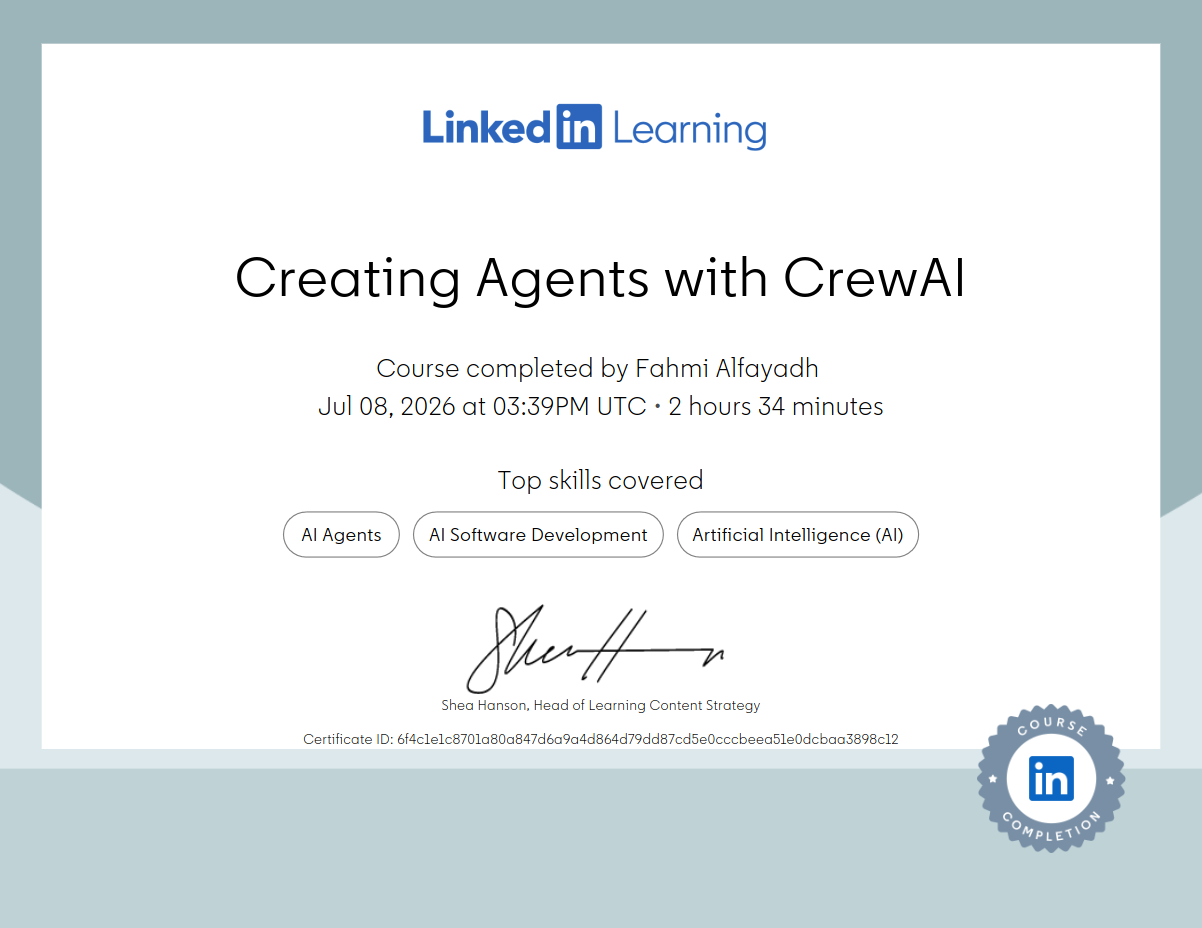 Make agentic ai using crew ai Certificate